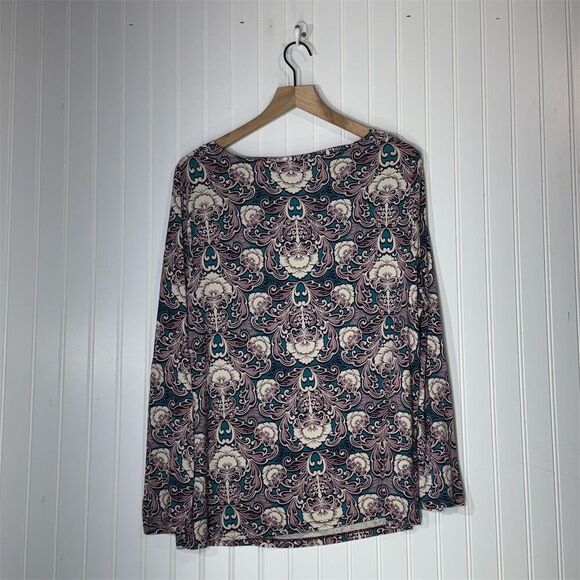 Talbots Woman 2X Cowl Neck Top Floral Damask Print Stretchy Soft Boho Lagenlook - Picture 2 of 7